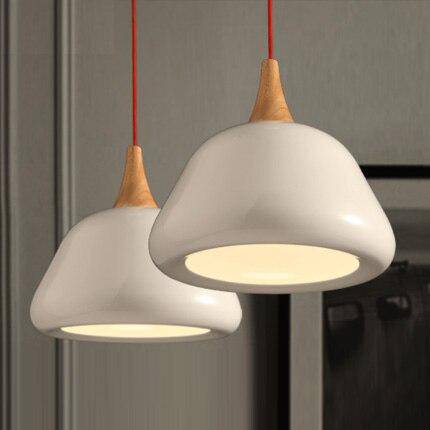 Suspension moderne LED avec abat-jour bois et métal blanc - vue 3 sur 4