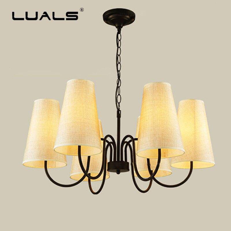 Suspension rétro LED en métal avec plusieurs abats-jours en tissu - vue 4 sur 8