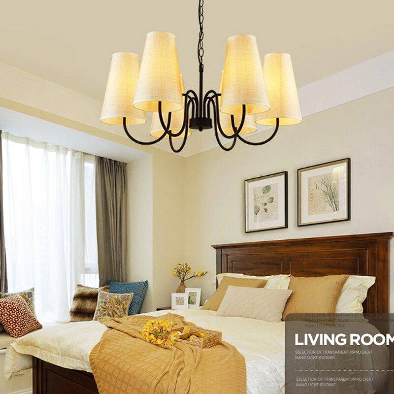 Suspension rétro LED en métal avec plusieurs abats-jours en tissu - vue 3 sur 8