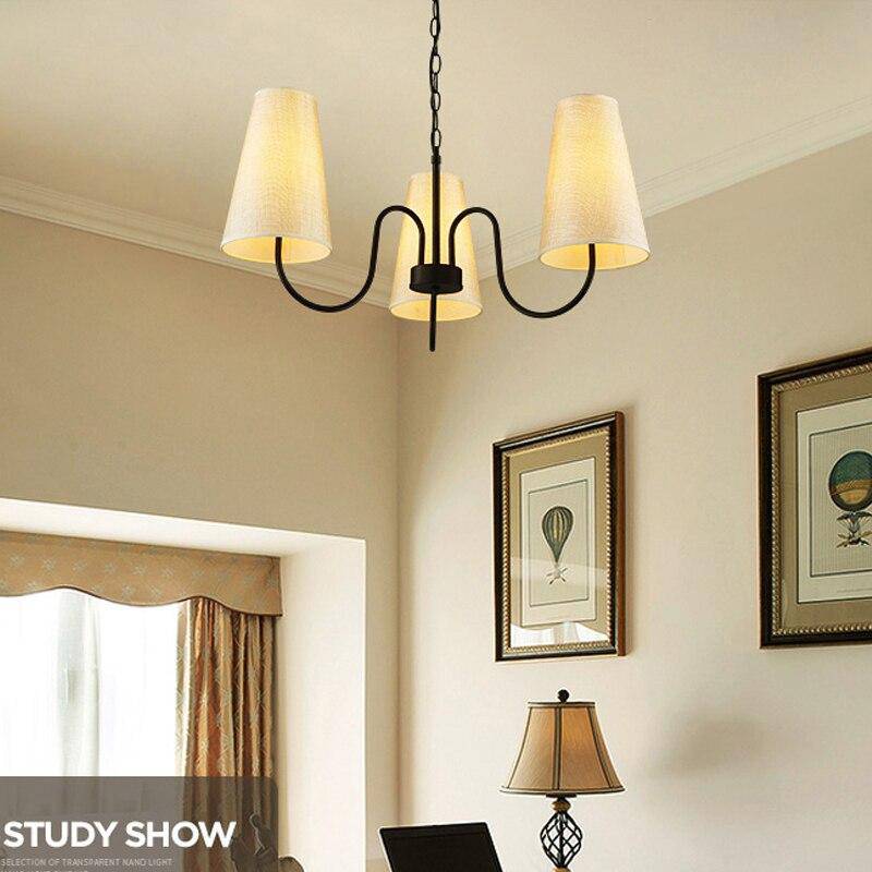 Suspension rétro LED en métal avec plusieurs abats-jours en tissu - vue 5 sur 8