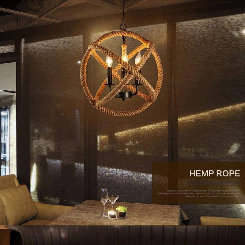 Suspension rustique LED avec cercle de cordage - vue 4 sur 6