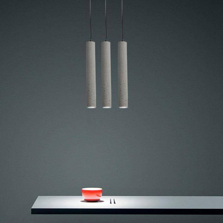 Suspension design LED allongée en ciment gris - vue 3 sur 8