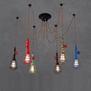 Lustre industriel LED avec plusieurs abat-jours cage en métal coloré