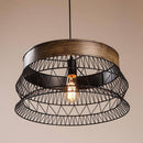 Suspension rétro LED avec disque en bois et cage métal