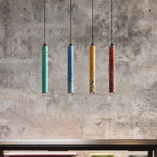 Suspension design LED allongée en ciment terrazzo coloré