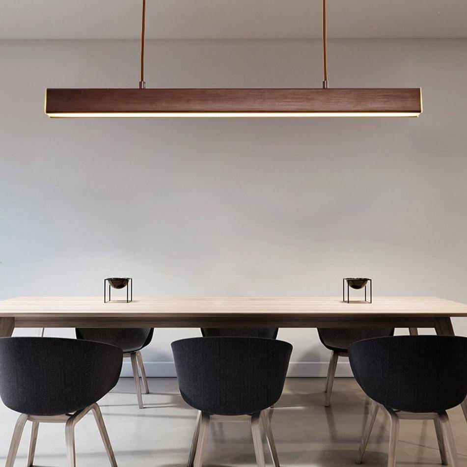 Suspension moderne LED allongé imitation bois - vue 6 sur 9