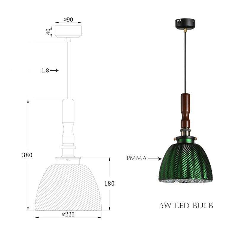 Suspension rétro LED avec abat-jour en métal vert