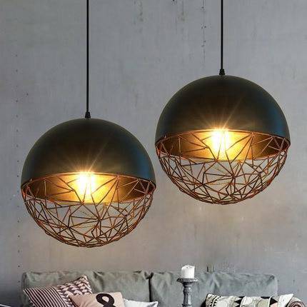 Suspension design LED avec abat-jour métal arrondi et ampoule Edison - vue 3 sur 6