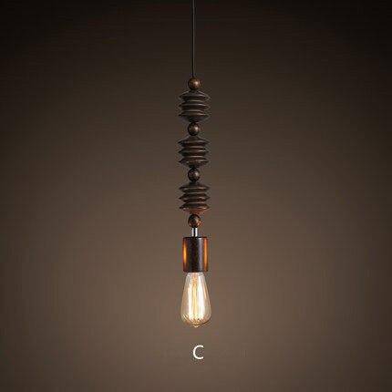 Suspension retro en bois avec ampoule Edison - vue 6 sur 8