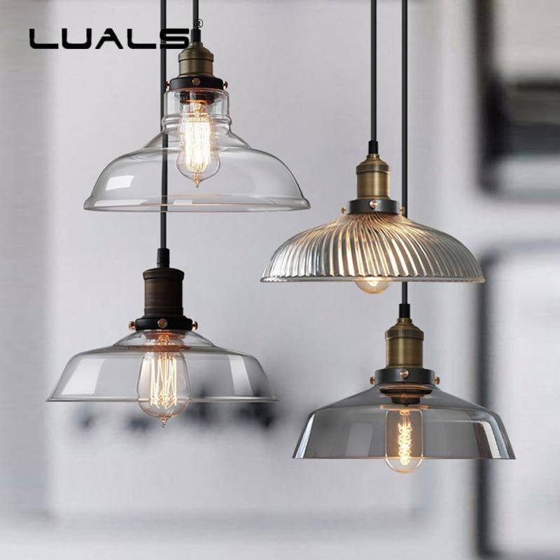 Suspension retro LED avec abat-jour en verre et ampoule Edison - vue 6 sur 12