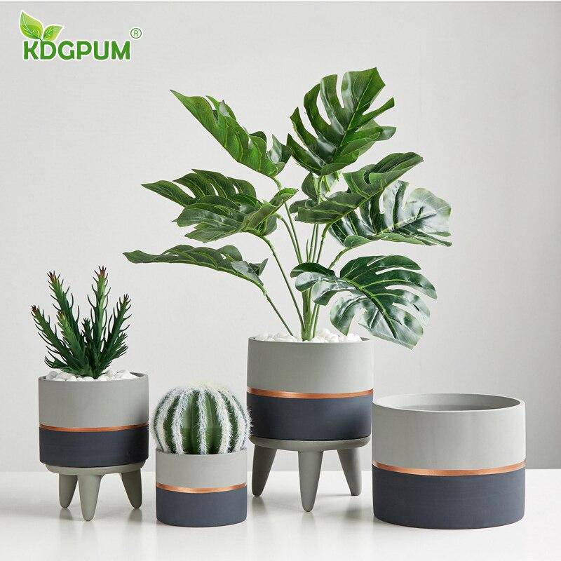 Cache-pot sur pied bas design effet ciment Ultra - vue 4 sur 12