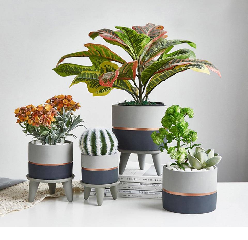 Cache-pot sur pied bas design effet ciment Ultra - vue 3 sur 12