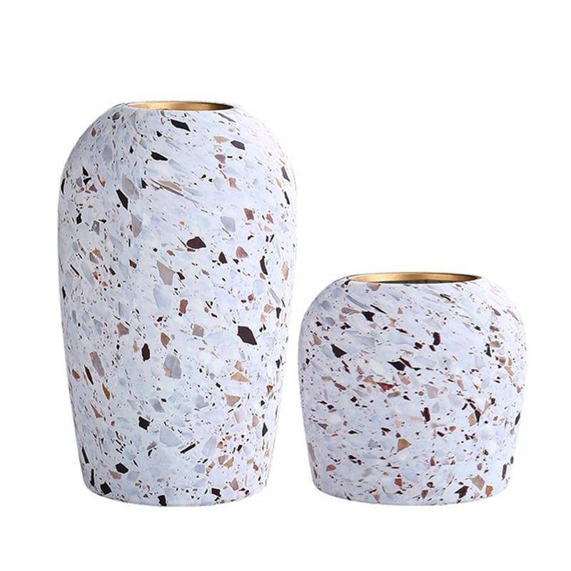 Vase design en céramique style Terrazzo blanc - vue 6 sur 8