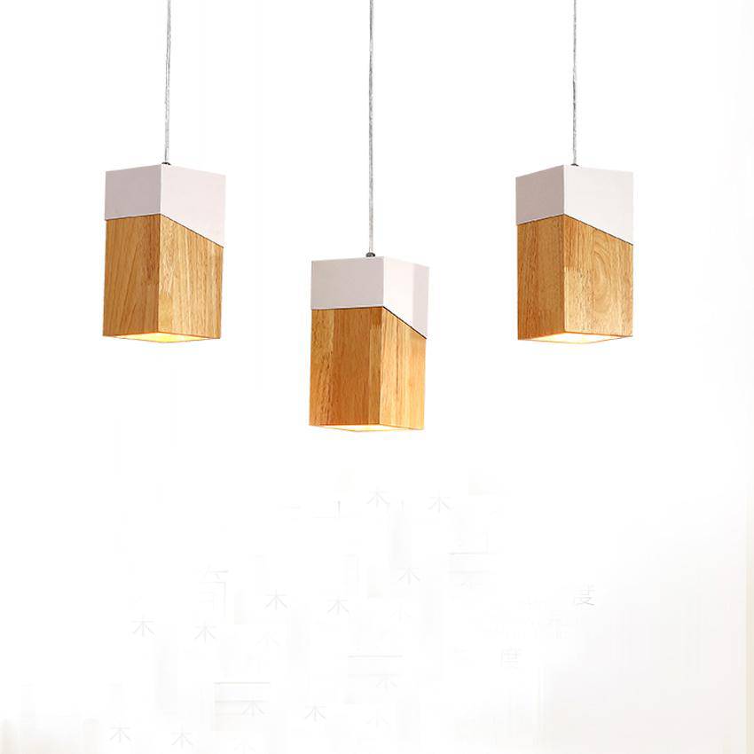 Suspension moderne LED en cube de bois design - vue 9 sur 8