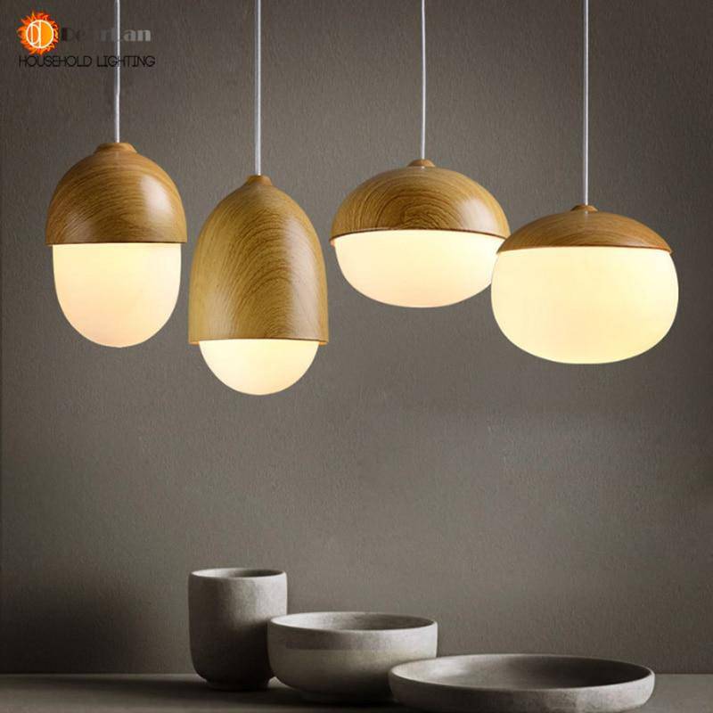 Suspension moderne LED avec abat-jour arrondi en bois style Marla