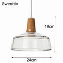 Suspension design LED en bois avec abat-jour arrondi en verre Nordic