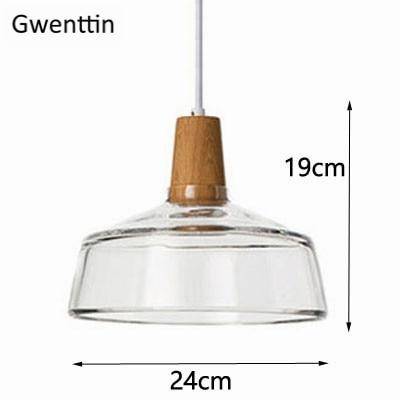 Suspension design LED en bois avec abat-jour arrondi en verre Nordic