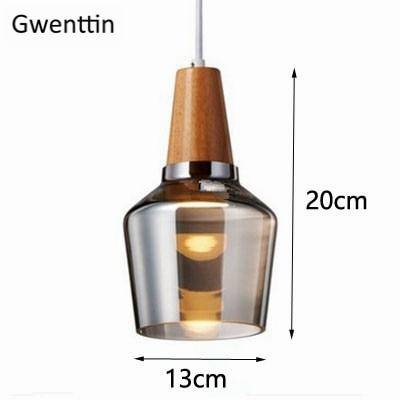 Suspension design LED en bois avec abat-jour arrondi en verre Nordic - vue 11 sur 15