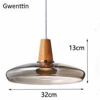 Suspension design LED en bois avec abat-jour arrondi en verre Nordic - vue 4 sur 15