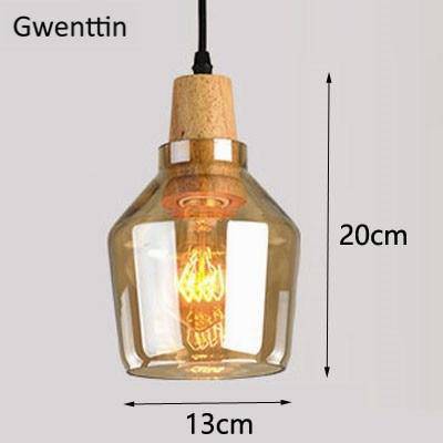 Suspension design LED en bois avec abat-jour arrondi en verre Nordic