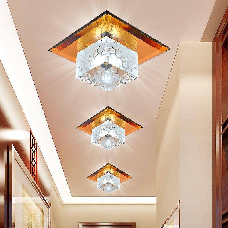 Plafonnier LED en cristal cubique et base chromée - vue 4 sur 7