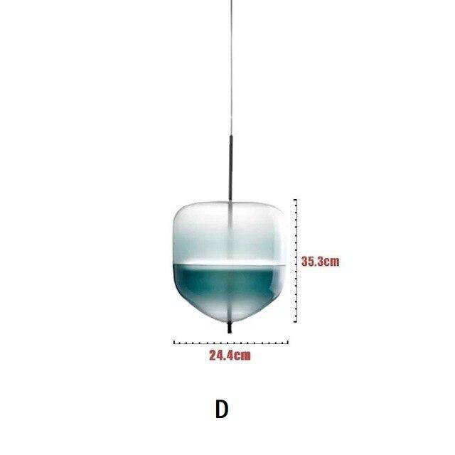 Suspension design LED en verre bleu de plusieurs formes