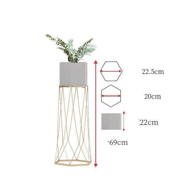 Piédestal sur pied haut design en métal avec pot géométrique - vue 6 sur 15