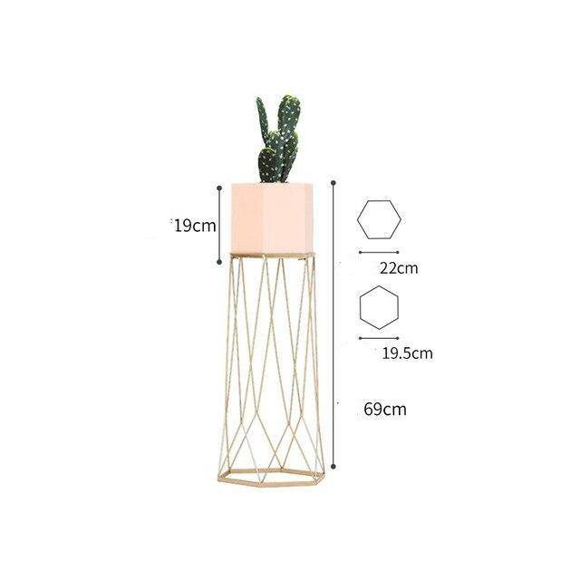 Piédestal sur pied haut design en métal avec pot géométrique - vue 13 sur 15
