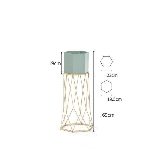 Piédestal sur pied haut design en métal avec pot géométrique