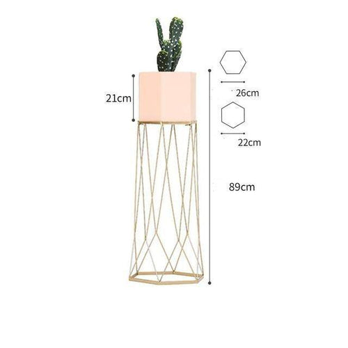 Piédestal sur pied haut design en métal avec pot géométrique