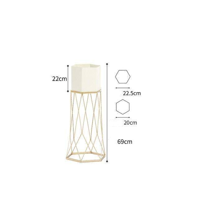 Piédestal sur pied haut design en métal avec pot géométrique - vue 8 sur 15