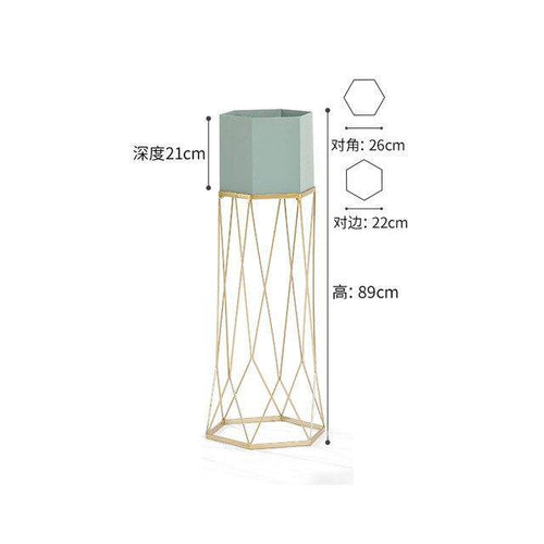 Piédestal sur pied haut design en métal avec pot géométrique