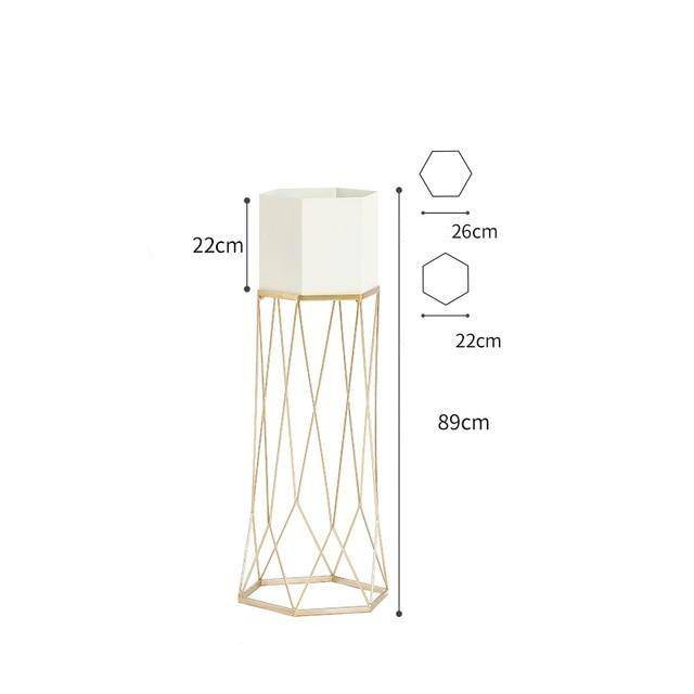 Piédestal sur pied haut design en métal avec pot géométrique - vue 10 sur 15