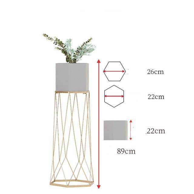 Piédestal sur pied haut design en métal avec pot géométrique - vue 7 sur 15