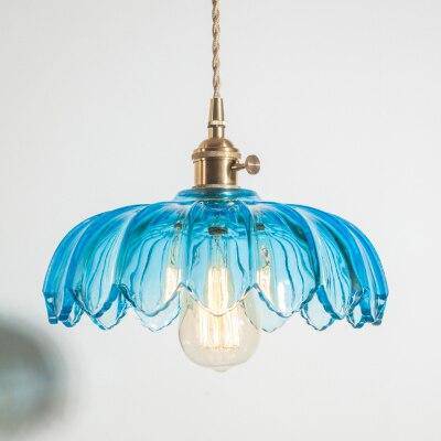Coloured glass pendant light vintage Japanese flower style - vue 7 sur 6