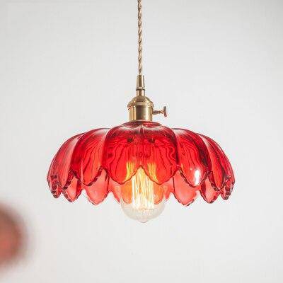 Coloured glass pendant light vintage Japanese flower style - vue 5 sur 6