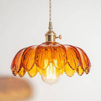 Coloured glass pendant light vintage Japanese flower style