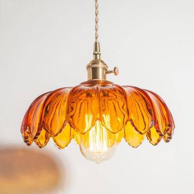 Coloured glass pendant light vintage Japanese flower style