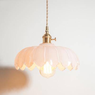 Coloured glass pendant light vintage Japanese flower style - vue 2 sur 6