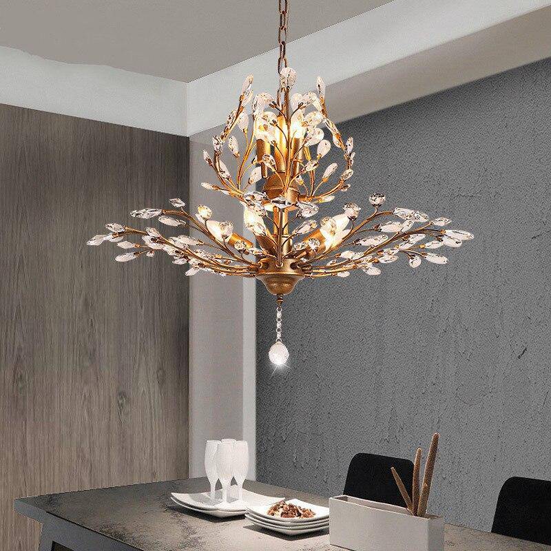 Lustre LED en cristal doré à feuilles