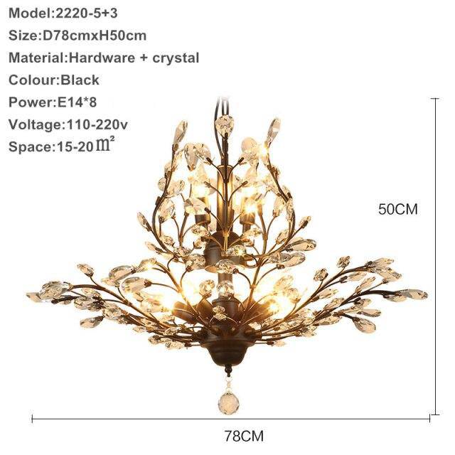 Lustre LED en cristal doré à feuilles