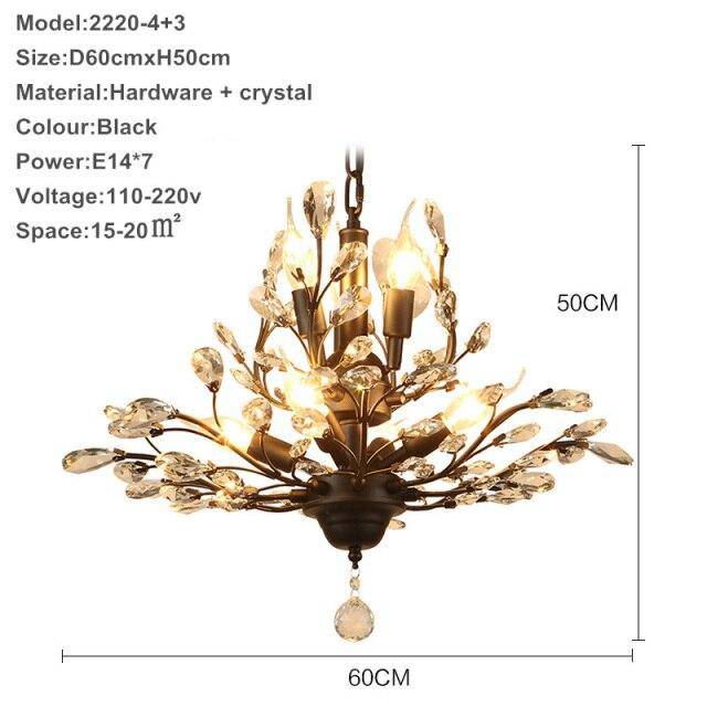 Lustre LED en cristal doré à feuilles