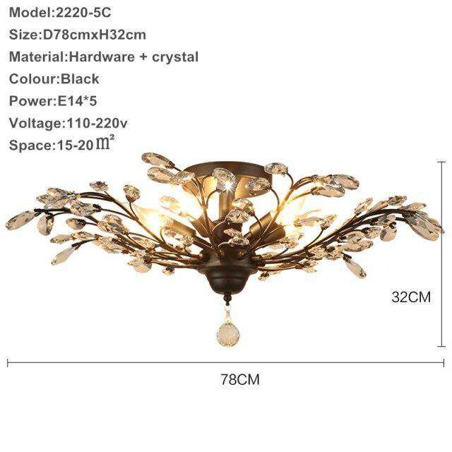 Lustre LED en cristal doré à feuilles
