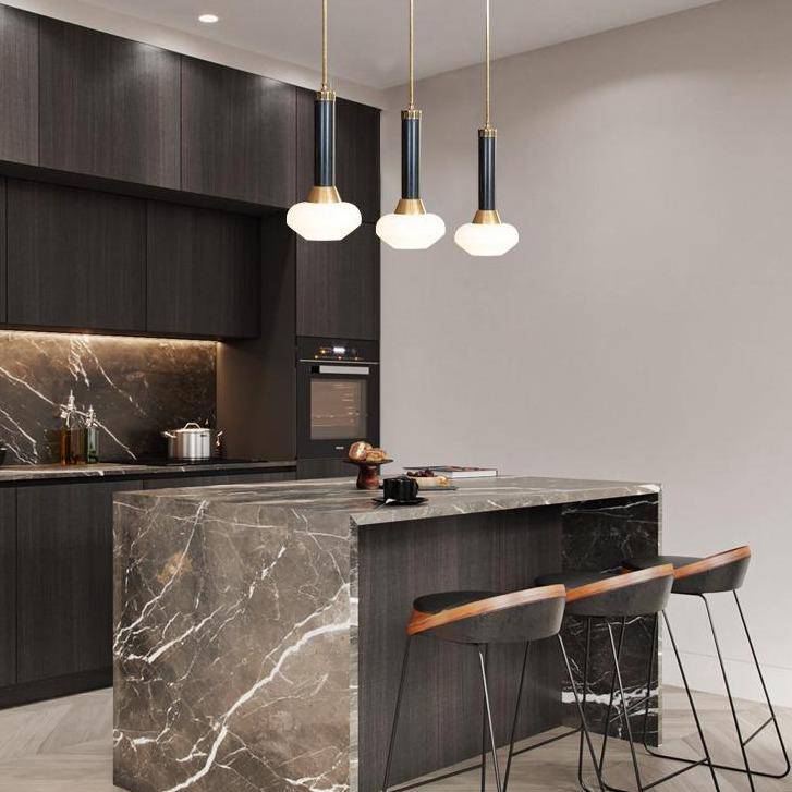 Suspension design à LED en métal dorée et verre Loft - vue 6 sur 7