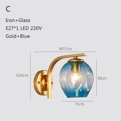Applique murale design à LED métal avec abat-jour en verre soufflé Loft - vue 18 sur 18