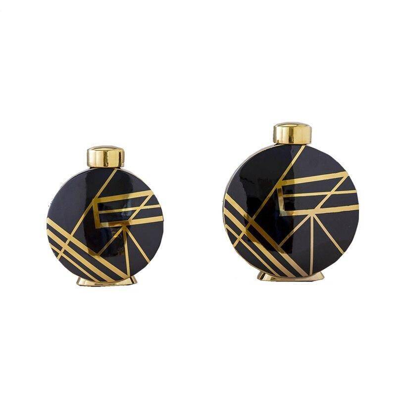 Vase design noir aux motifs géométriques abstraits dorés Luxury