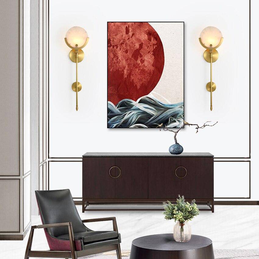 Applique murale design LED avec tige en métal doré et marbre - vue 2 sur 7