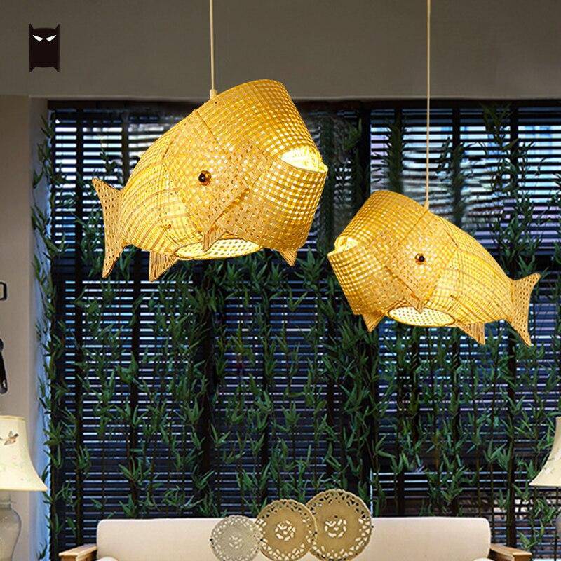 Suspension en rotin LED style poisson Kids