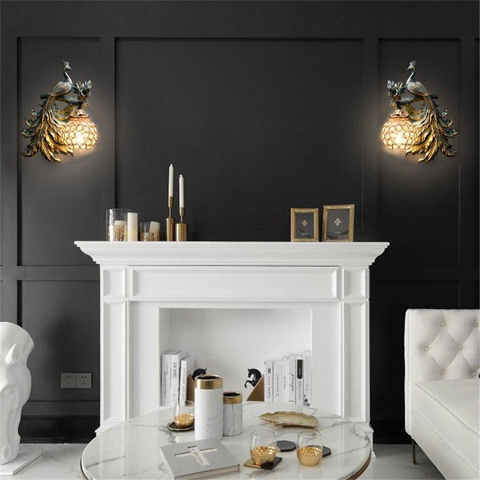 Applique murale vintage LED avec boule en verre et paon en métal Wall - vue 3 sur 7