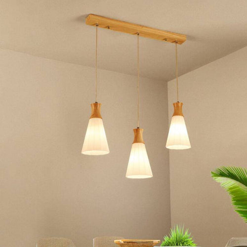 Suspension scandinave LED blanche avec abat-jour bois